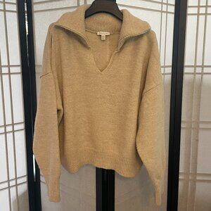 Top Shop Knit V-neck Oversized Beige Sweater